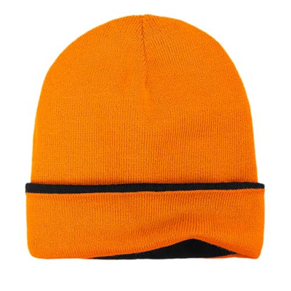 ZOORON Beanie for Men Women Warm Winter Hat Unisex Soft Knit Cuffed Beanie - color: 1pack-black/Orange(double-sided)