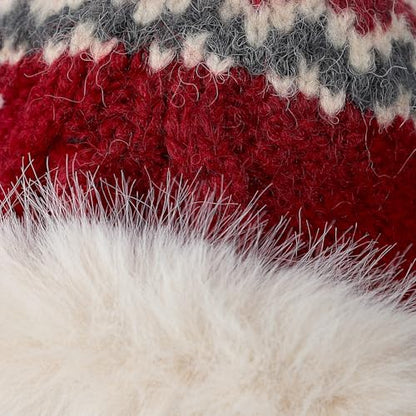Women Winter Warm Knit Beanie Earflap Hat with Pompom Plush Lined Russian Ushanka Trapper Hat Thermal Windproof Ski Snow Cap - color: Red