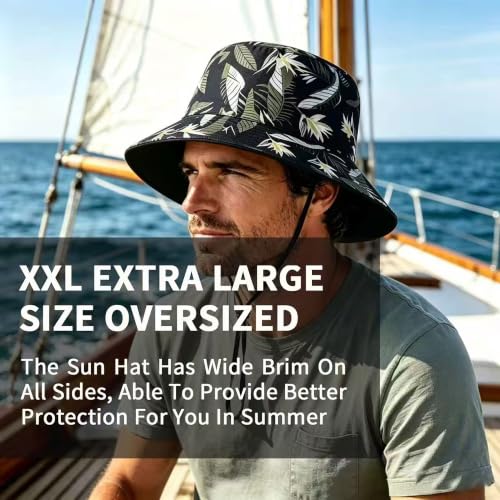 XXL XL Oversized Bucket Hat Reversible Extra Large Sun Cap with Chin Strap - color: Fl-black-black, size: XX-Large