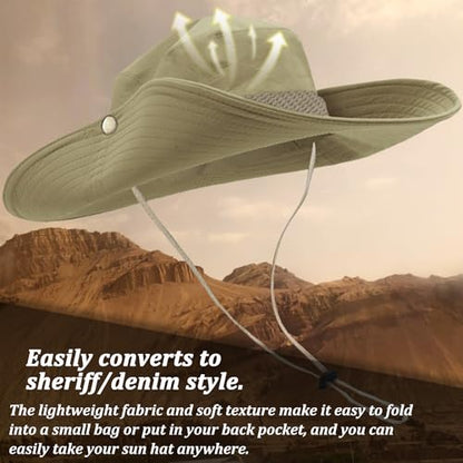 Sun Hats for Men Women, Fishing Hat UV Protection Wide Brim Bucket Hats Foldable Boonie Hat for Hiking Camping Safari - color: Brown