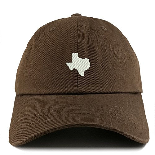 Trendy Apparel Shop Texas State Map Embroidered Low Profile Soft Cotton Dad Hat Cap - color: Brown