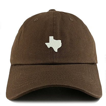 Trendy Apparel Shop Texas State Map Embroidered Low Profile Soft Cotton Dad Hat Cap - color: Brown