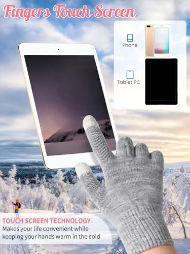 JaGely 6 Pcs Women Winter Beanie Hat Gloves Set Warm Knitted Hats and Touchscreen Gloves Lady Cold Winter Gifts for Christmas - color: Khaki, Grey and Black