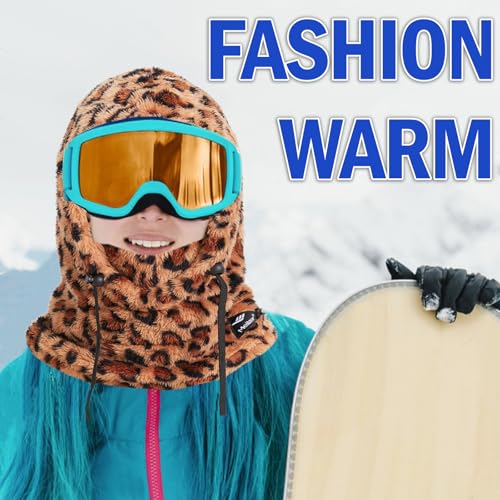 Ski Mask Balaclava Wind-Resistant Winter Face Mask for Women/Men Adjustable Warm Hood Cover Hat Cap Scarf - color: Leopard