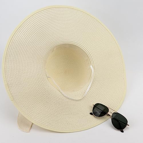DRESHOW Beach Hats for Women Big Straw Wide Brim Summer Hat Floppy Foldable Roll up Cap Sun Hat UPF 50+ - color: Beige 5.9