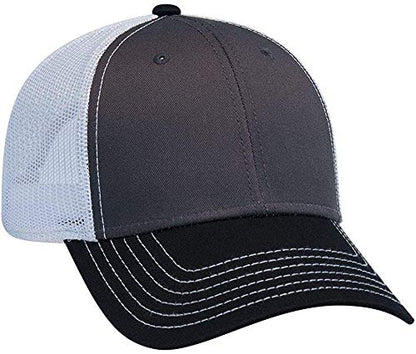 Ashen Fane 6 Panel Low Profile Contrast Vertical Mesh Back Snapback Hat - color: Blk/Ch.gry/Wht