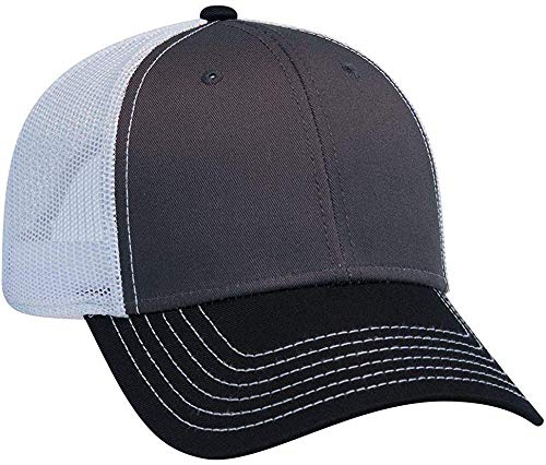 Ashen Fane 6 Panel Low Profile Contrast Vertical Mesh Back Snapback Hat - color: Blk/Ch.gry/Wht
