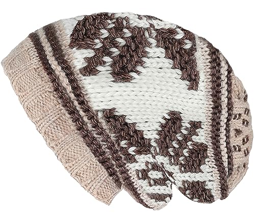 Lilax Knit Slouchy Oversized Soft Warm Winter Beanie Hat - color: Beige Snowflake