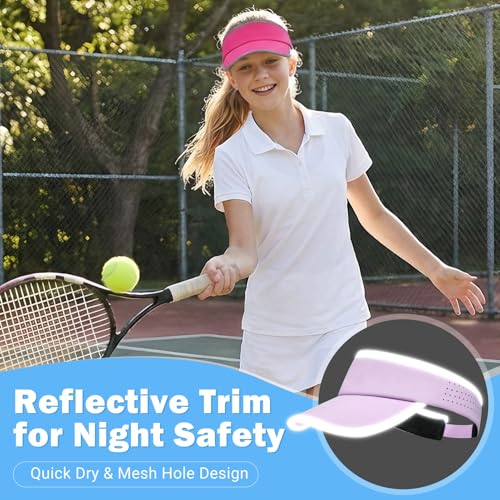 Kids Sun Visor Hats for Girls Boys Reflective Sports Hats Summer Beach Running Tennis Golf Caps Age 8-14 - color: Reflective Strip-hot Pink