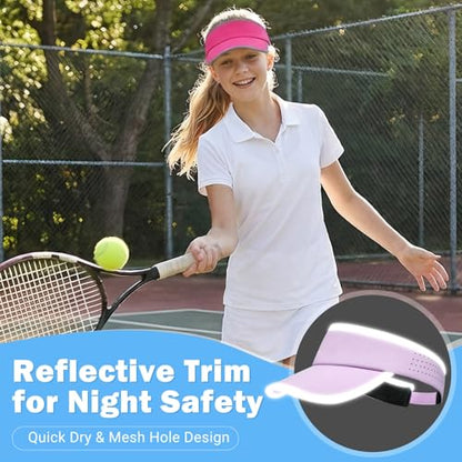 Kids Sun Visor Hats for Girls Boys Reflective Sports Hats Summer Beach Running Tennis Golf Caps Age 8-14 - color: Reflective Strip-hot Pink