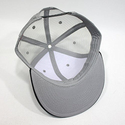 Plain Cotton Twill Flat Brim Mesh Adjustable Snapback Trucker Baseball Cap - color: Black/Gray/Gray