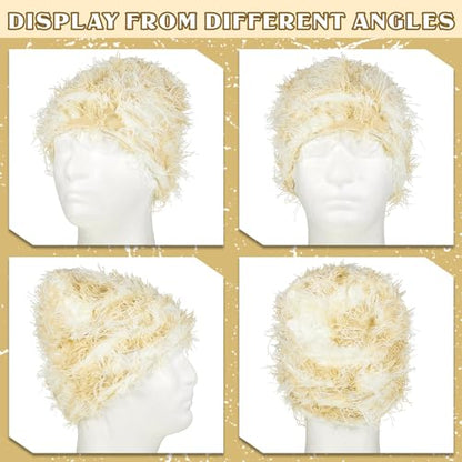 Chuarry Distressed Knitted Beanie Fuzzy Winter Hat - color: Assorted Beige