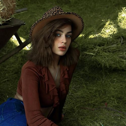 Women's Wide Brim Felt Fedora Panama Hat with Leopard - color: Z-camel