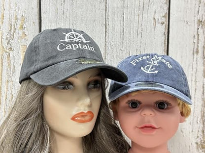 Embroidered Captain & First Mate Baseball Caps Set for Men Women - color: Captain (Black) - Toddler First Mate (Navy)