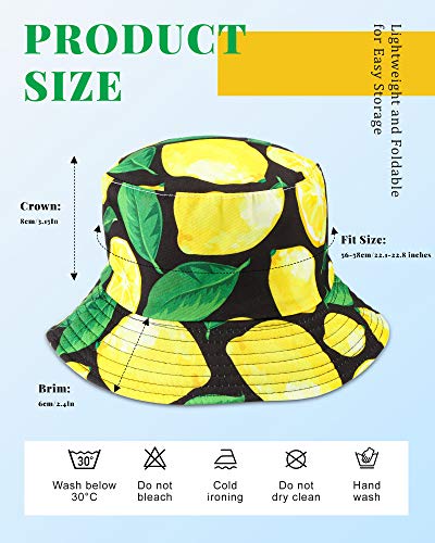 2 Pcs Unisex Lemon Hats Hot Summer Bucket Hats Reversible for Men Women Teens Beach Travel Fishing Outdoor