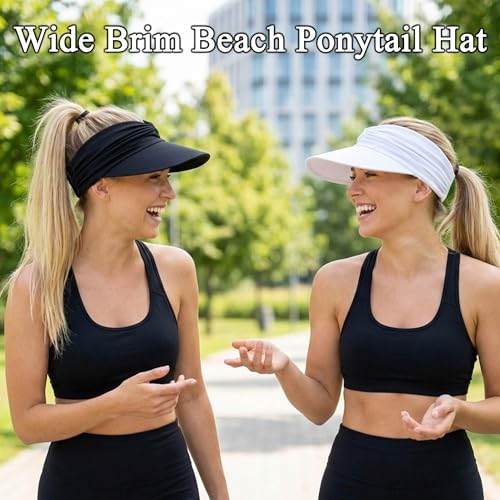 2 Pack Sun Visor Hat Wide Brim Womens Beach Hats Foldable Golf Women Visors - color: Black, White