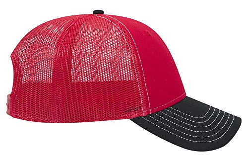 OTTO 6 Panel Low Profile Contrast Vertical Mesh Back Cap - color: Blk/Red/Red