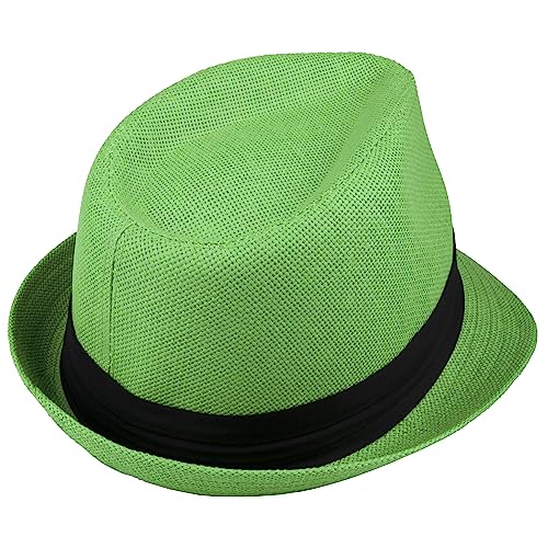 Gelante Summer Fedora Panama Straw Hats with Black Band - color: Kelly Green, size: Small-Medium