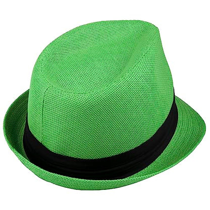Gelante Summer Fedora Panama Straw Hats with Black Band - color: Kelly Green, size: Small-Medium