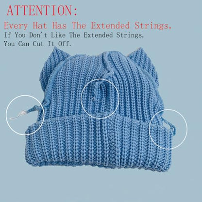 Womens Beanie Hat Winter Cuffed Knit Hats with Cat Ears Thick Warm Y2k Skull Caps Mens Ski Hat - color: Rabbit Ear Blue