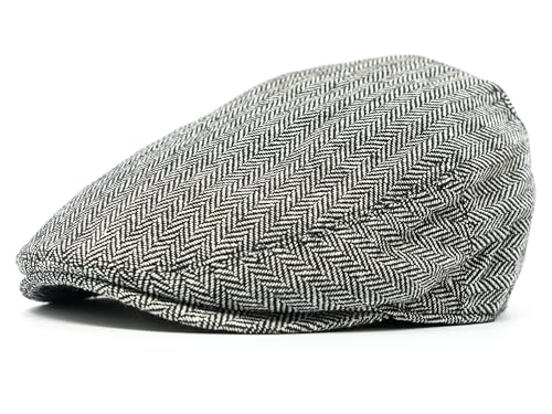 Men's Classic Patchwork Herringbone Checker Plaid Newsboy Ivy Hat Flat Cap - color: Light Grey, size: Large-X-Large