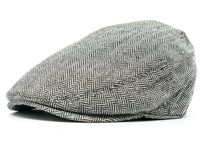Men's Classic Patchwork Herringbone Checker Plaid Newsboy Ivy Hat Flat Cap - color: Light Grey, size: Large-X-Large