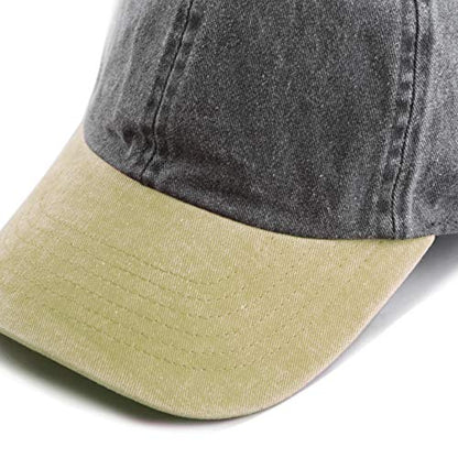 The Hat Depot 100% Cotton Pigment Dyed Low Profile Dad Hat Six Panel Cap - color: 2. Black/Khaki