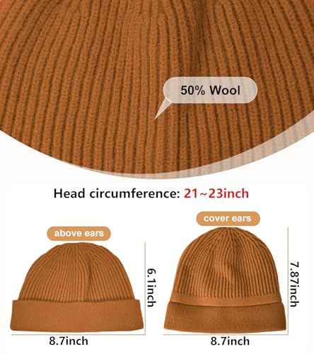 Wool Fisherman Beanie for Men Wome, Thin Knit Winter Hats Skull Cap - color: Yellow Brown