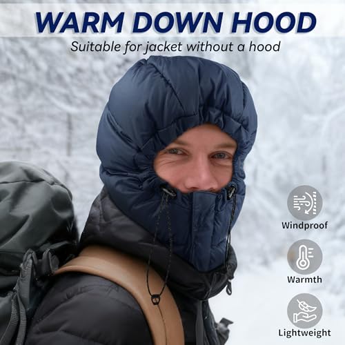 Winter Warm Down Hat,Ultralight Windproof Down Hood for for Camping - color: Navy