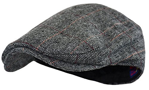 Wonderful Fashion Men's Classic Herringbone Tweed Wool Blend Newsboy Ivy Hat (Large/X-Large, Charcoal) - color: Gray Plaid, size: Large-X-Large
