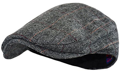 Wonderful Fashion Men's Classic Herringbone Tweed Wool Blend Newsboy Ivy Hat (Large/X-Large, Charcoal) - color: Gray Plaid, size: Large-X-Large