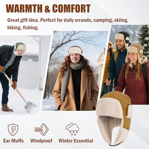 Trapper Hat + Hammock Underquilt, Warm Winter Russian Aviator Hat with Fleece Ear Flaps for Men Women, Orange Under Quilt for Single Hammock