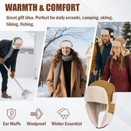 Trapper Hat + Hammock Underquilt, Warm Winter Russian Aviator Hat with Fleece Ear Flaps for Men Women, Orange Under Quilt for Single Hammock