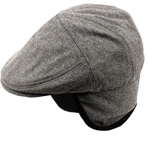 EPOCH Wool Blend Herringbone Winter Ivy Cabbie Hat w/Fleece Earflaps – Driving Hat - color: Charcoal Gray, size: X-Large