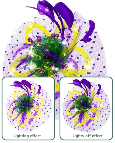 Women Fascinator Hats LED Light Up Headband for Tea Party Halloween Night Headwear Christmas Mardi Gras - color: Yellow Green Purple