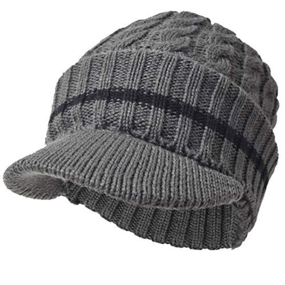 Ruphedy Mens Beanie with Brim Winter Hat Knitted Thick Fleece Visor Beanie - color: B321-grey