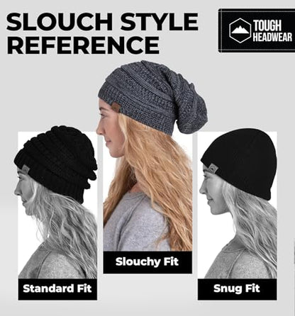 Tough Headwear Slouchy Oversized Beanie Hat - Warm Winter Hats for Women - Stretch Fit Mens Beanie - color: Black Gray