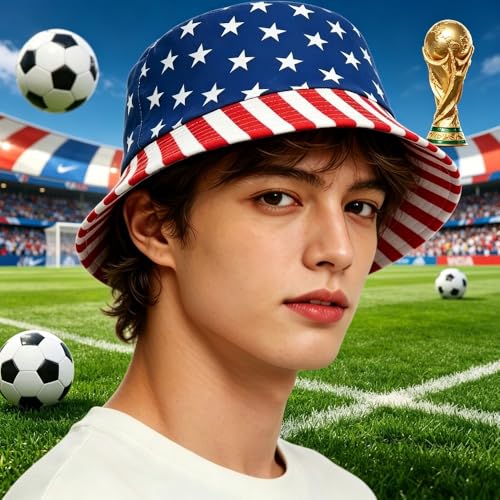 4th of July Bucket Hat for Women Men, Packable Sun Protection Beach Hat, Breathable Outdoor Cap Blue