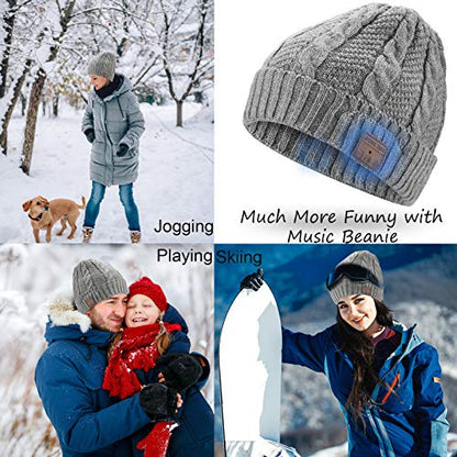 Wireless Hat Music Beanie Women Men Unisex Musical Beanie Hat Winter Warm Cap with Over Ear Headset Headphones Earphone Speaker Beanie Hat - color: Knit Light Grey