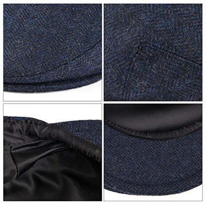 VOBOOM Men's Herringbone Flat Ivy Newsboy Hat Wool Blend Gatsby Cabbie Cap - color: Navy, size: 7 1/8