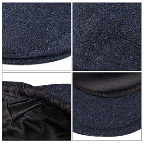 VOBOOM Men's Herringbone Flat Ivy Newsboy Hat Wool Blend Gatsby Cabbie Cap - color: Navy, size: 7 7/8