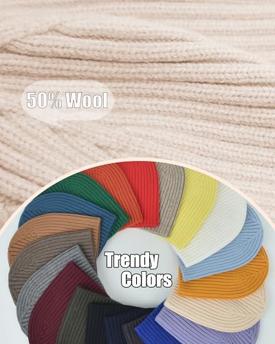 ROYBENS Wool Beanie for Men Women, Seamless Knit Warm Winter Hat Skull Caps - color: 1pcs-beige