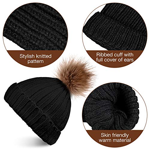 Syhood 4 Pcs Hat and Glove Set Winter Beanie and Glove Set - color: Black and White