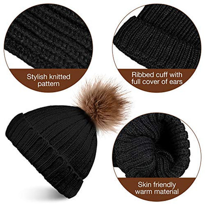 Syhood 4 Pcs Hat and Glove Set Winter Beanie and Glove Set - color: Black and White