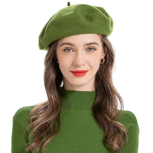 ZLYC Wool French Beret Hat Solid Color Classic Artist Cap for Women - color: Light Green
