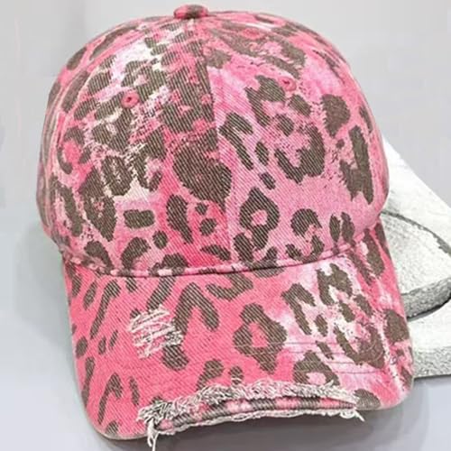 Baseball Hats for Women Men Adjustable Leopard Print Dad Trucker Hat Cotton Sun Protection Caps Sports Golf Medium - color: Pink-scratch Brim