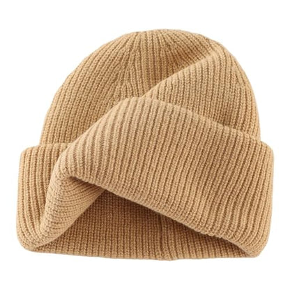 Connectyle Short Fisherman Beanie for Men Women Warm Winter Hats Knit Cuffed Beanies Skull Cap Acrylic Watch Hat - color: Khaki