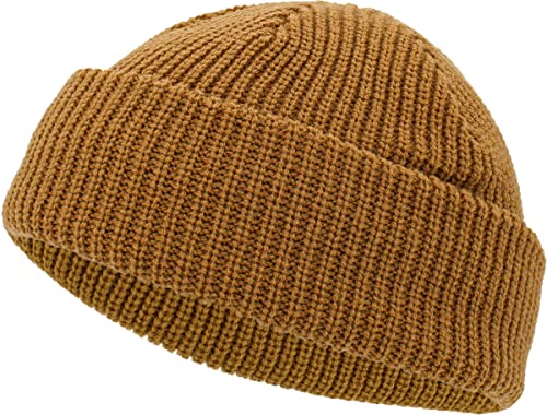 Fisherman Short Beanie Leon Roll up Trawler Classic Skullcap Hipster Beanie Warm Winter Hats Acrylic Ribbed Knit Cuff Daily - color: Wheat Fisherman Beanie