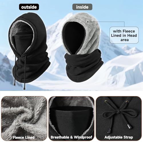 Winter Balaclava Ski Face Mask: Men Women Warm Windproof Face Cover Hat - color: Black-lined