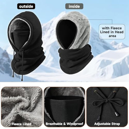 Winter Balaclava Ski Face Mask: Men Women Warm Windproof Face Cover Hat - color: Black-lined